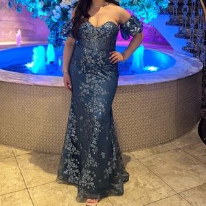 Blue Sweetheart Corset Sparkly Gown Long Dress Mermaid style